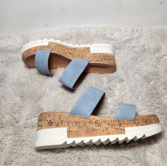Soda Poppin. Slip On Flatform with Inmitation Cork Bottom and Double Straps - Picture 3 of 5